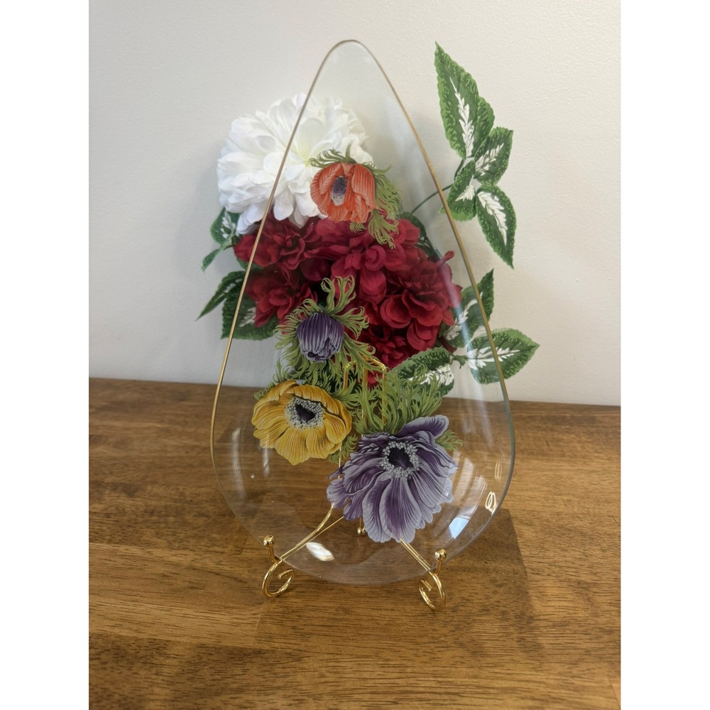 Vintage Chance Glass‎ Anemone Teardrop Dish Floral Mid Century England MCM Decor